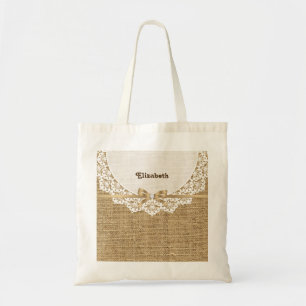 Witte doily met kant en linnen natuurlijke jute tote bag