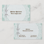 Witte doily met kant & mint groen gekleurde jute visitekaartje (Voorkant / Achterkant)