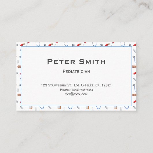 Witte Dokter Apparatuur Patroon Kinderarts Visitekaartje (Achterkant)