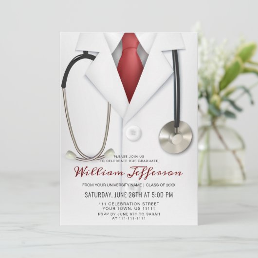 Witte Dokter Jas Modern Verpleegkunde School Afstu Kaart (Staand voorkant)