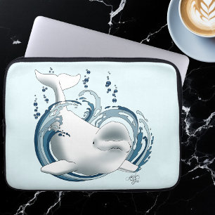 Witte dolfijn blauw laptop sleeve