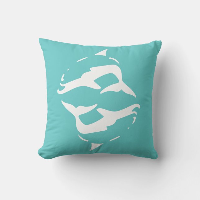 witte DOLFINSSEN op een turquoise blauwe kussen (Voorkant)