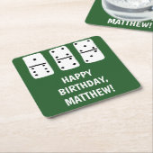 Witte Dominosen met zwarte Stippen op groen Kartonnen Onderzetters (Schuin)