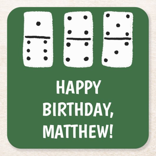 Witte Dominosen met zwarte Stippen op groen Kartonnen Onderzetters (Voorkant)