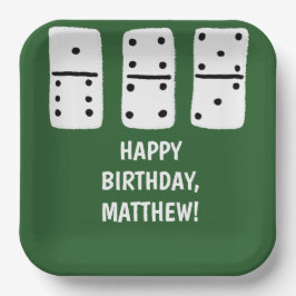 Witte Dominosen met zwarte Stippen op groen Papieren Bordje