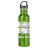 Witte Dominosen met zwarte Stippen op maat Waterfles (Voorkant)