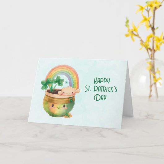 Witte Donderdag Fantasievolle Regenboog & Klaver Kaart (Gele Bloem)