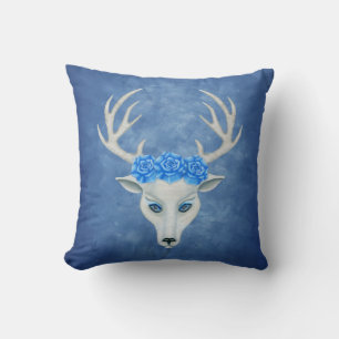 Witte Donderkop Antlers Blue Eyes Rozen Misty Blue Kussen
