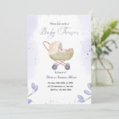 Witte Donker Paarse Baby Shower Uitnodigingen (Staand voorkant)