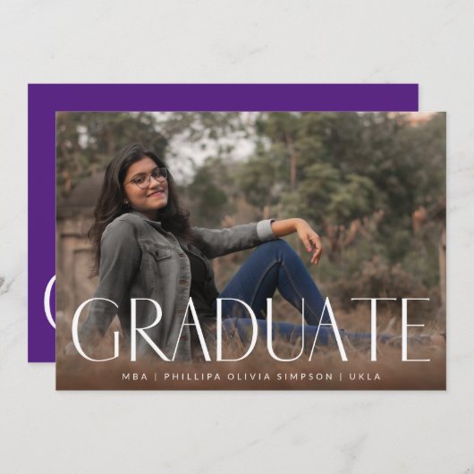 Witte Donkere Overlay Moderne Foto Afstuderen Aankondiging (Voorkant / Achterkant)