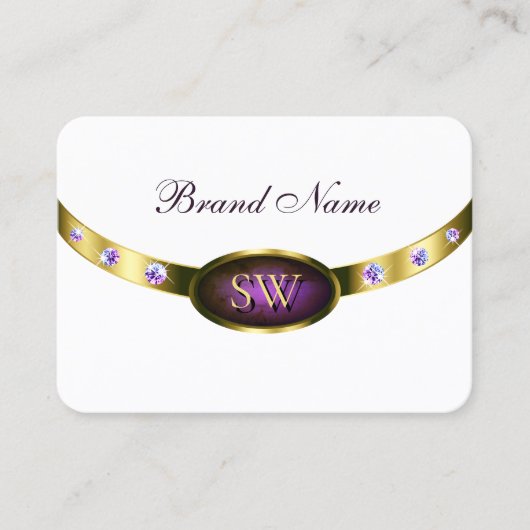 Witte, donkere Paarse marmer en goud met Initialen Visitekaartje (Voorkant)