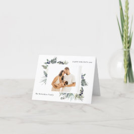 Witte donkergroene kerstblad Foto Gelukkig Feestdagen Kaart