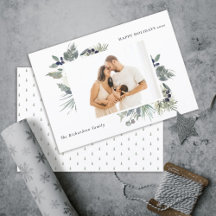 Witte donkergroene kerstgebladerte foto happy