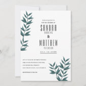 Witte donkergroene waterverf bladeren bloemenbruil kaart (Voorkant)