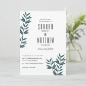 Witte donkergroene waterverf bladeren bloemenbruil kaart (Staand voorkant)