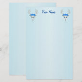 Witte donkerhoofden  facetten Rozen op blauw Briefpapier (Voorkant / Achterkant)