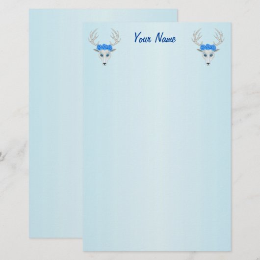 Witte donkerhoofden  facetten Rozen op blauw Briefpapier (Voorkant / Achterkant)