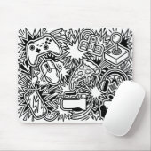 Witte Doodle Gaming Icons Muismat (Met muis)
