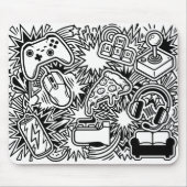 Witte Doodle Gaming Icons Muismat (Voorkant)