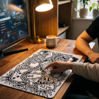 Witte Doodle Gaming Icons Muismat