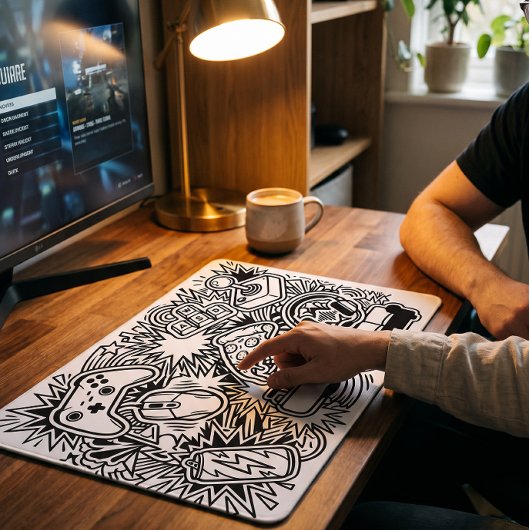 Witte Doodle Gaming Icons Muismat
