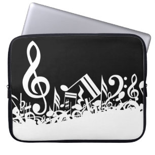 Witte Dooreengegooide Muzieknoten op Zwarte Laptop Sleeve