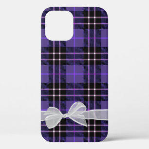 Witte doorzichtige strik op tartan paarse ruit Case-Mate iPhone case