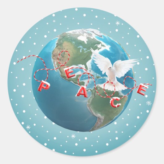 Witte dop met PEACE-tekst Ronde Sticker (Voorkant)