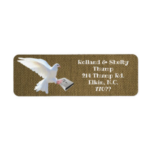 WITTE DOVE HOLDING BIBLE ETIKET