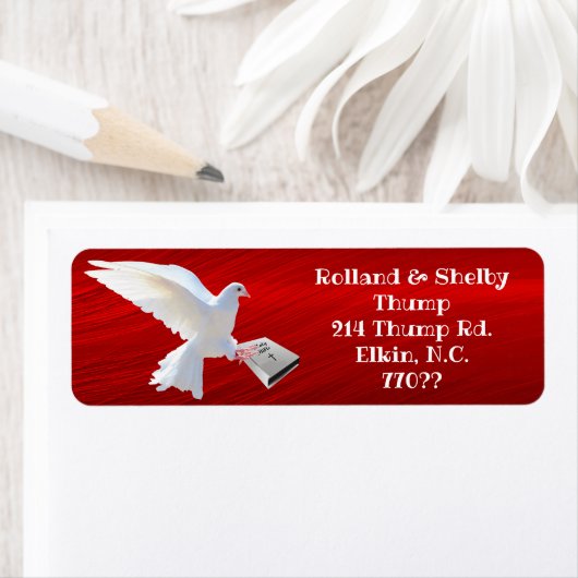 WITTE DOVE HOLDING BIBLE ETIKET (Insitu)