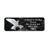 WITTE DOVE HOLDING BIBLE ETIKET (Voorkant)