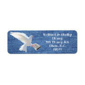 WITTE DOVE HOLDING BIBLE ETIKET (Voorkant)