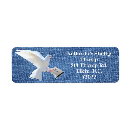 WITTE DOVE HOLDING BIBLE ETIKET (Voorkant)