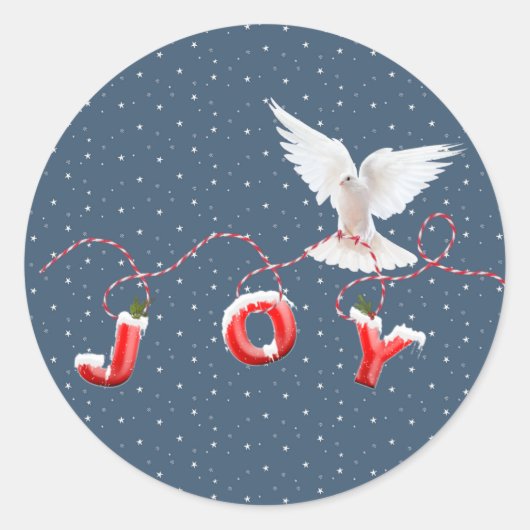 Witte dove met JOY-tekst Ronde Sticker (Voorkant)