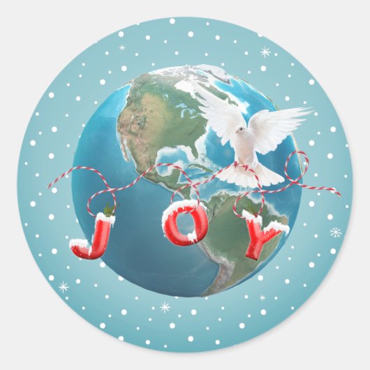 Witte dove met JOY-tekst Ronde Sticker (Voorkant)