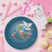 Witte dove op aarde, met vreugde papieren bordje (Feest)