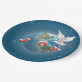 Witte dove op aarde, met vreugde papieren bordje (Gekanteld)