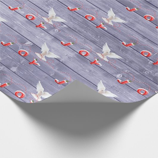 Witte dove op Paars houten verpakkingspapier Cadeaupapier (Hoek)