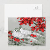 witte doven en rode bladeren op grijs briefkaart (Voorkant / Achterkant)