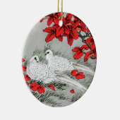 witte doven en rode bladeren op grijs / grijs keramisch ornament (Rechts)