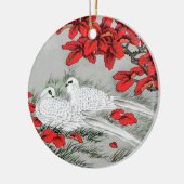 witte doven en rode bladeren op grijs / grijs keramisch ornament (Links)