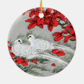 witte doven en rode bladeren op grijs / grijs keramisch ornament (Achterkant)