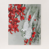  witte doven en rode bladeren op grijs / grijs legpuzzel (Verticaal)