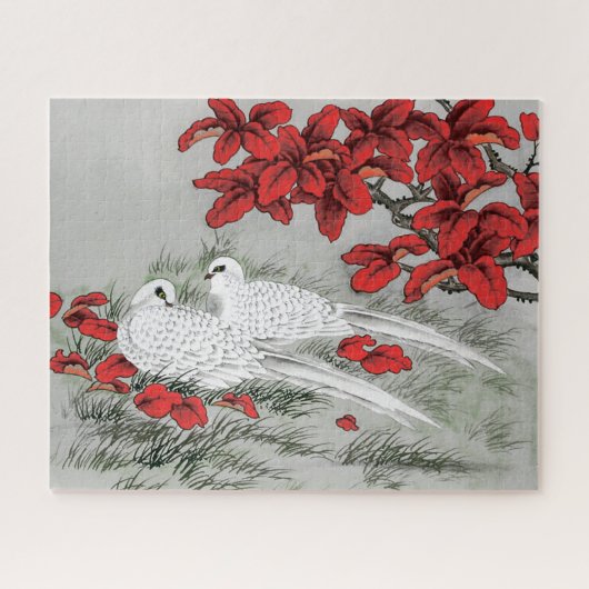  witte doven en rode bladeren op grijs / grijs legpuzzel (Horizontaal)