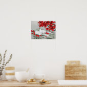 witte doven en rode bladeren op grijs poster (Keuken)