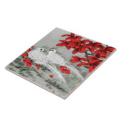 witte doven en rode bladeren op grijs tegeltje (Zijkant)