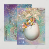 WITTE DOVES, EENVOUDIGERE EGG, PINKGEEL IN BLAUW FEESTDAGENKAART (Voorkant / Achterkant)