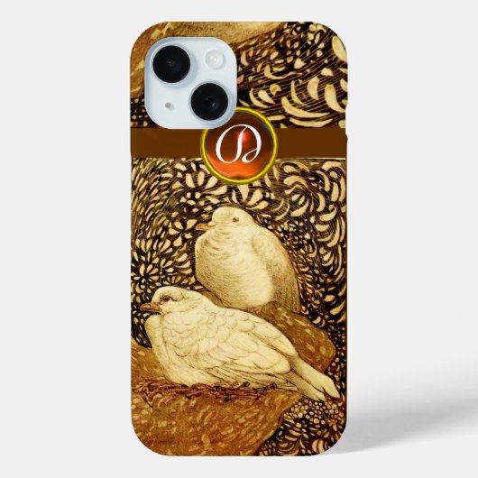 WITTE DOVES IN BROWN SEPIA,GEM STONE MONOGRAM Case-Mate iPhone CASE (Achterkant)
