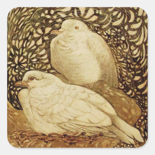 WITTE DOVES IN BROWN SEPIA VIERKANTE STICKER