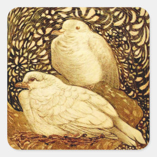 WITTE DOVES IN BROWN SEPIA VIERKANTE STICKER